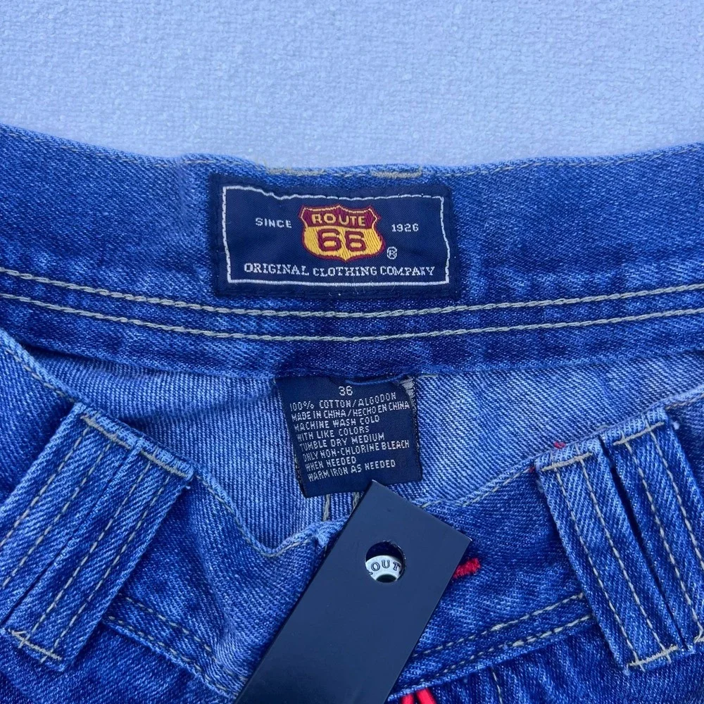 VTG Y2K Route 66 Men's Cargo Denim Shorts Casual Summer Utility Pockets Size 36